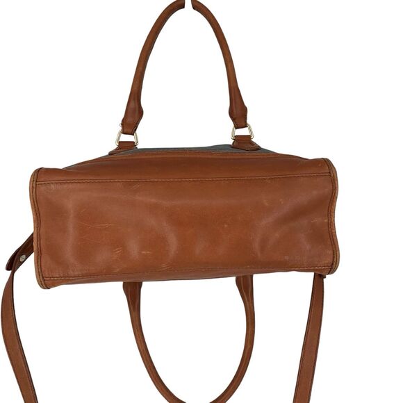 Cole Haan Blue Brown Leather Flap Brooke Tote Crossbody Canvas Spectator - Picture 6 of 16